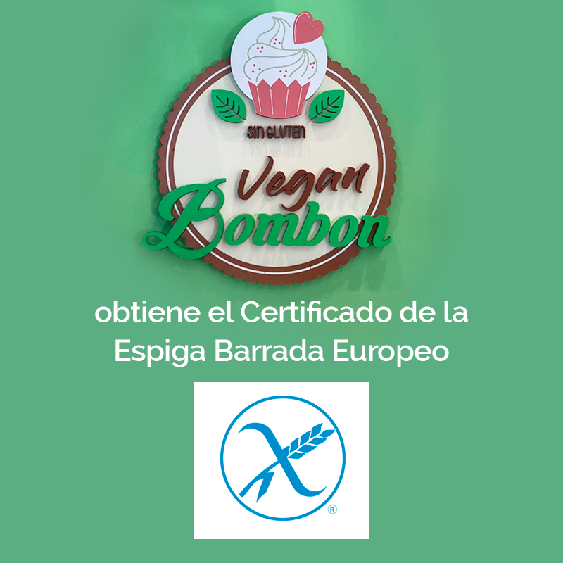Sin Gluten Vegan Bombón obtiene el Certificado Europeo de fabricación sin gluten de la espiga barrada